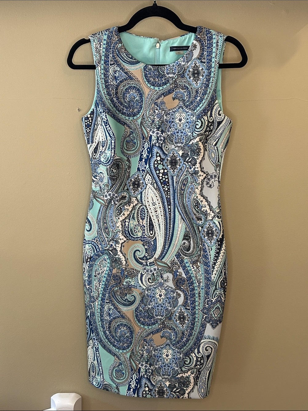 Tommy Hilfiger Sleeveless Paisley Midi Dress in Aqua and Navy